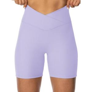 image:imageSunzel Crossover Biker Shorts for Women No Front Seam V High Waist Yoga Workout Gym Shorts with Tummy ControlLilac