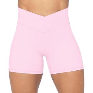 image:imageSunzel Crossover Biker Shorts for Women No Front Seam V High Waist Yoga Workout Gym Shorts with Tummy ControlMilkshake Pink