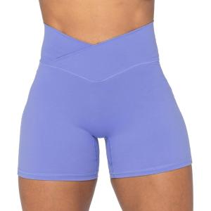 image:imageSunzel Crossover Biker Shorts for Women No Front Seam V High Waist Yoga Workout Gym Shorts with Tummy ControlPeriwinkle