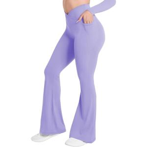 image:imageSunzel Flare Leggings for Women with Pockets Crossover Yoga Pants with Tummy Control High Waisted and Wide Leg Side PocketsLilac