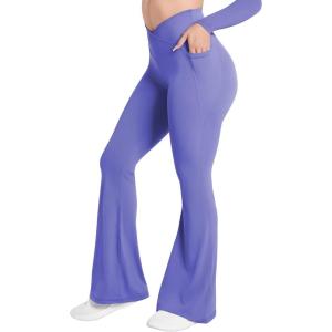 image:imageSunzel Flare Leggings for Women with Pockets Crossover Yoga Pants with Tummy Control High Waisted and Wide Leg Side PocketsPeriwinkle