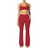 image:imageSunzel Sunzfly Womens Mini Flare Leggings with Pockets High Waisted Tummy Control Yoga Pants Bootcut Workout Gym CasualDeep Red