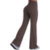 image:imageSunzel Women Hidden Butt Lift Flare Yoga Pants No Front Seam V Crossover High Waist Flare Leg Lounge Workout Flared LeggingsSeal Brown