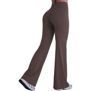 image:imageSunzel Women Hidden Butt Lift Flare Yoga Pants No Front Seam V Crossover High Waist Flare Leg Lounge Workout Flared LeggingsSeal Brown
