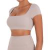 image:imageSunzel Womens Short Sleeve Crop Top with Built in Bra Athletic Yoga T Shirt Casual Fitted Workout Gym Active Tee with PaddingBeige