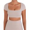 image:imageSunzel Womens Short Sleeve Crop Top with Built in Bra Athletic Yoga T Shirt Casual Fitted Workout Gym Active Tee with PaddingBeige