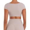 image:imageSunzel Womens Short Sleeve Crop Top with Built in Bra Athletic Yoga T Shirt Casual Fitted Workout Gym Active Tee with PaddingBeige