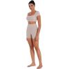 image:imageSunzel Womens Short Sleeve Crop Top with Built in Bra Athletic Yoga T Shirt Casual Fitted Workout Gym Active Tee with PaddingBeige