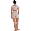 image:imageSunzel Womens Short Sleeve Crop Top with Built in Bra Athletic Yoga T Shirt Casual Fitted Workout Gym Active Tee with PaddingBeige