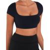 image:imageSunzel Womens Short Sleeve Crop Top with Built in Bra Athletic Yoga T Shirt Casual Fitted Workout Gym Active Tee with PaddingBlack