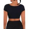 image:imageSunzel Womens Short Sleeve Crop Top with Built in Bra Athletic Yoga T Shirt Casual Fitted Workout Gym Active Tee with PaddingBlack