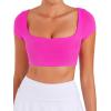 image:imageSunzel Womens Short Sleeve Crop Top with Built in Bra Athletic Yoga T Shirt Casual Fitted Workout Gym Active Tee with PaddingHot Pink