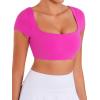image:imageSunzel Womens Short Sleeve Crop Top with Built in Bra Athletic Yoga T Shirt Casual Fitted Workout Gym Active Tee with PaddingHot Pink