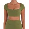 image:imageSunzel Womens Short Sleeve Crop Top with Built in Bra Athletic Yoga T Shirt Casual Fitted Workout Gym Active Tee with PaddingOlive Green