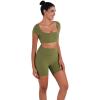 image:imageSunzel Womens Short Sleeve Crop Top with Built in Bra Athletic Yoga T Shirt Casual Fitted Workout Gym Active Tee with PaddingOlive Green