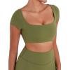 image:imageSunzel Womens Short Sleeve Crop Top with Built in Bra Athletic Yoga T Shirt Casual Fitted Workout Gym Active Tee with PaddingOlive Green