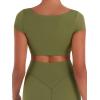 image:imageSunzel Womens Short Sleeve Crop Top with Built in Bra Athletic Yoga T Shirt Casual Fitted Workout Gym Active Tee with PaddingOlive Green