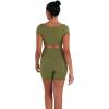 image:imageSunzel Womens Short Sleeve Crop Top with Built in Bra Athletic Yoga T Shirt Casual Fitted Workout Gym Active Tee with PaddingOlive Green