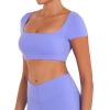 image:imageSunzel Womens Short Sleeve Crop Top with Built in Bra Athletic Yoga T Shirt Casual Fitted Workout Gym Active Tee with PaddingPeriwinkle