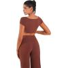 image:imageSunzel Womens Short Sleeve Crop Top with Built in Bra Athletic Yoga T Shirt Casual Fitted Workout Gym Active Tee with PaddingWine Red