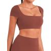 image:imageSunzel Womens Short Sleeve Crop Top with Built in Bra Athletic Yoga T Shirt Casual Fitted Workout Gym Active Tee with PaddingWine Red