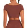 image:imageSunzel Womens Short Sleeve Crop Top with Built in Bra Athletic Yoga T Shirt Casual Fitted Workout Gym Active Tee with PaddingWine Red