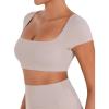 image:imageSunzel Womens Short Sleeve Crop Top with Built in Bra Athletic Yoga T Shirt Casual Fitted Workout Gym Active Tee with PaddingBeige
