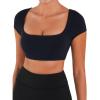 image:imageSunzel Womens Short Sleeve Crop Top with Built in Bra Athletic Yoga T Shirt Casual Fitted Workout Gym Active Tee with PaddingBlack