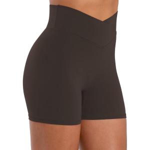 image:imageSunzel Sunlissia Hidden Butt Lifting Scrunch Biker Shorts Women Crossover High Waist Workout Shorts with Tummy ControlSeal Brown