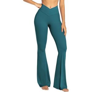 image:imageSunzel Flare Leggings Crossover Yoga Pants with Tummy Control HighWaisted and Wide LegForest Green 