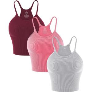 image:imageSunzel Free to Be Tank Crop Ribbed Tank Tops Seamless Racerback Camisoles No pad Camis Cropped Workout Gym YogaDarkred Gumpink Grey3pcscrop