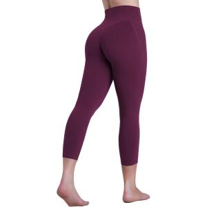 image:imageSustainable Butt Lifting Capri Leggings with Pockets for Women High Waisted No Front Seam Tummy Control Workout Yoga PantsCherry Red