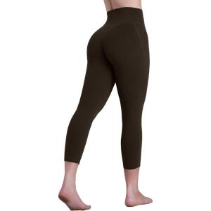 image:imageSustainable Butt Lifting Capri Leggings with Pockets for Women High Waisted No Front Seam Tummy Control Workout Yoga PantsSeal Brown