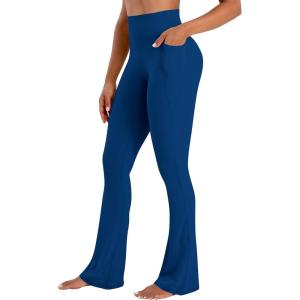 image:imageSunzel No Front Seam Flare Leggings for Women with Pockets Hidden Butt Lifting Scrunch Tummy Control Mini Flared Yoga PantsClassic Blue