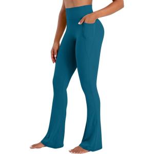 image:imageSunzel No Front Seam Flare Leggings for Women with Pockets Hidden Butt Lifting Scrunch Tummy Control Mini Flared Yoga PantsDeep Lagoon