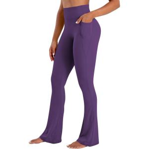 image:imageSunzel No Front Seam Flare Leggings for Women with Pockets Hidden Butt Lifting Scrunch Tummy Control Mini Flared Yoga PantsPurple