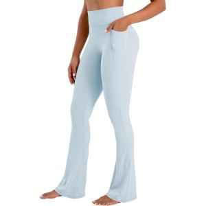 image:imageSunzel No Front Seam Flare Leggings for Women with Pockets Hidden Butt Lifting Scrunch Tummy Control Mini Flared Yoga PantsSky Blue