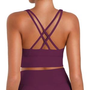 image:imageSunzel Sunzfly Sports Bra for Women Scoop Neck Crisscross Back Padded Low Impact Bras Tops for Workout Yoga GymCherry Red