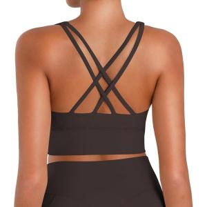 image:imageSunzel Sunzfly Sports Bra for Women Scoop Neck Crisscross Back Padded Low Impact Bras Tops for Workout Yoga GymJava Dark Brown