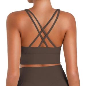 image:imageSunzel Sunzfly Sports Bra for Women Scoop Neck Crisscross Back Padded Low Impact Bras Tops for Workout Yoga GymSeal Brown