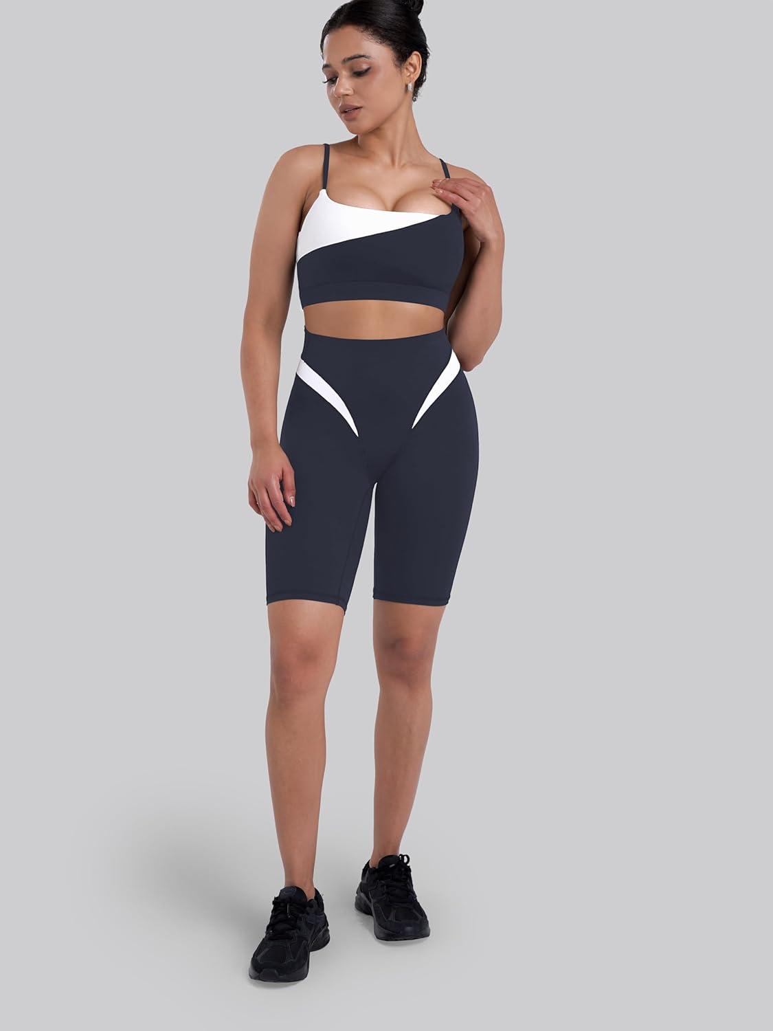 image:imageSunzel Womens Color Block Biker Shorts  9 High Waist Tummy Control Yoga Workout Stretchy Shorts for Gym Running AthleticAsh Blue