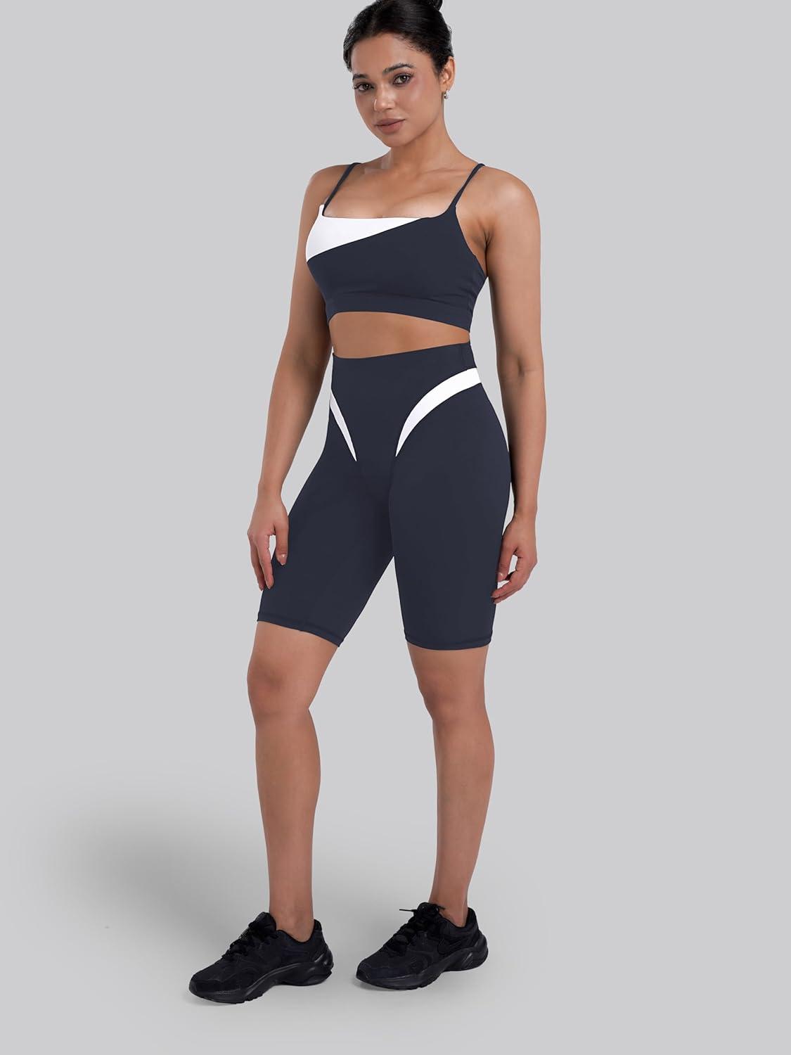 image:imageSunzel Womens Color Block Biker Shorts  9 High Waist Tummy Control Yoga Workout Stretchy Shorts for Gym Running AthleticAsh Blue