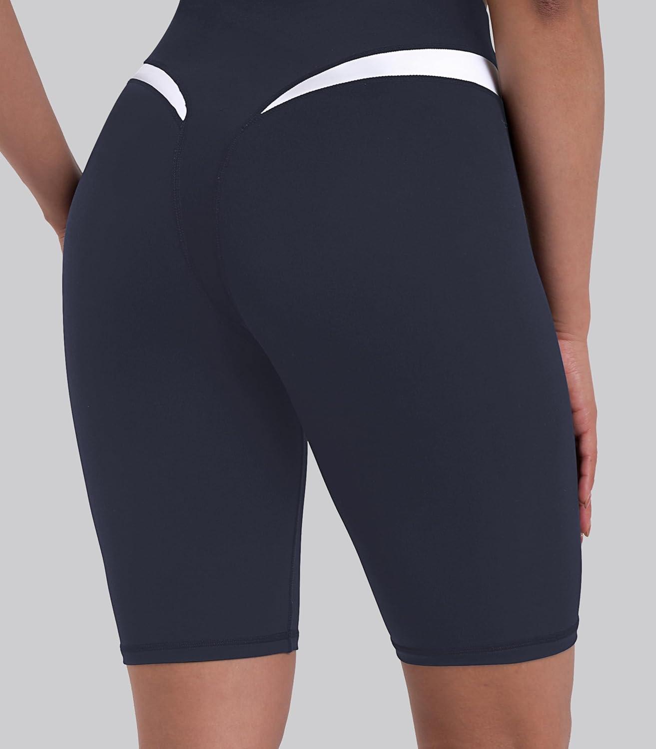 image:imageSunzel Womens Color Block Biker Shorts  9 High Waist Tummy Control Yoga Workout Stretchy Shorts for Gym Running AthleticAsh Blue