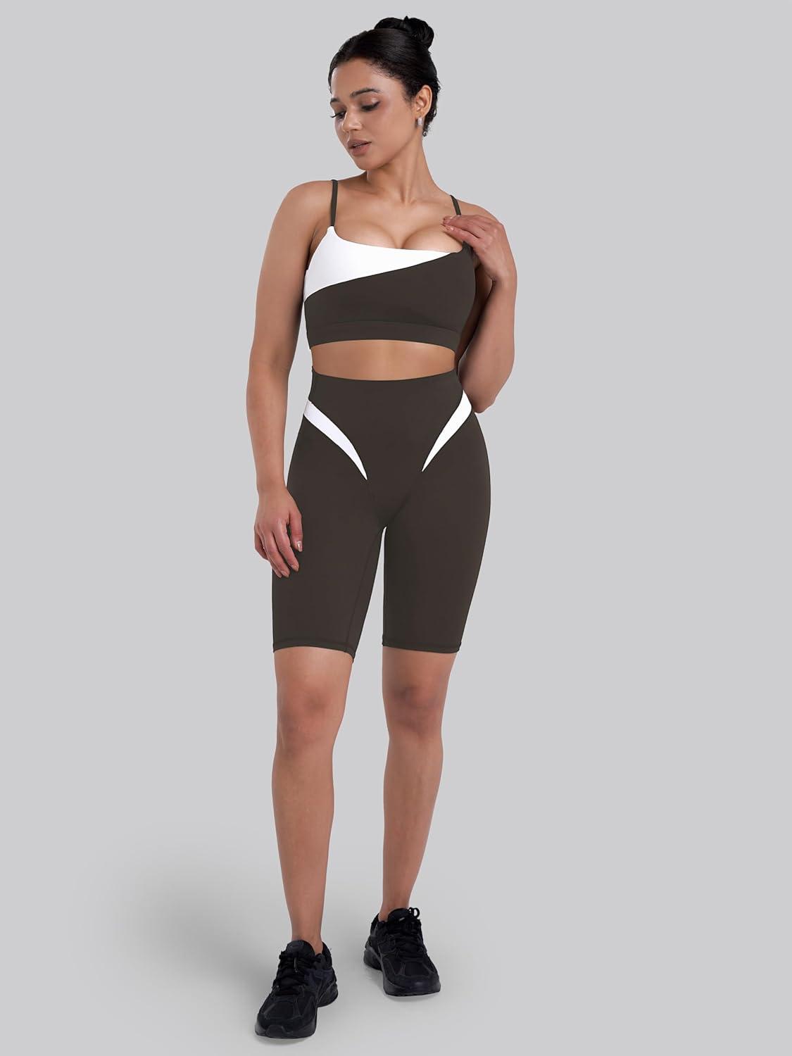 image:imageSunzel Womens Color Block Biker Shorts  9 High Waist Tummy Control Yoga Workout Stretchy Shorts for Gym Running AthleticSeal Brown