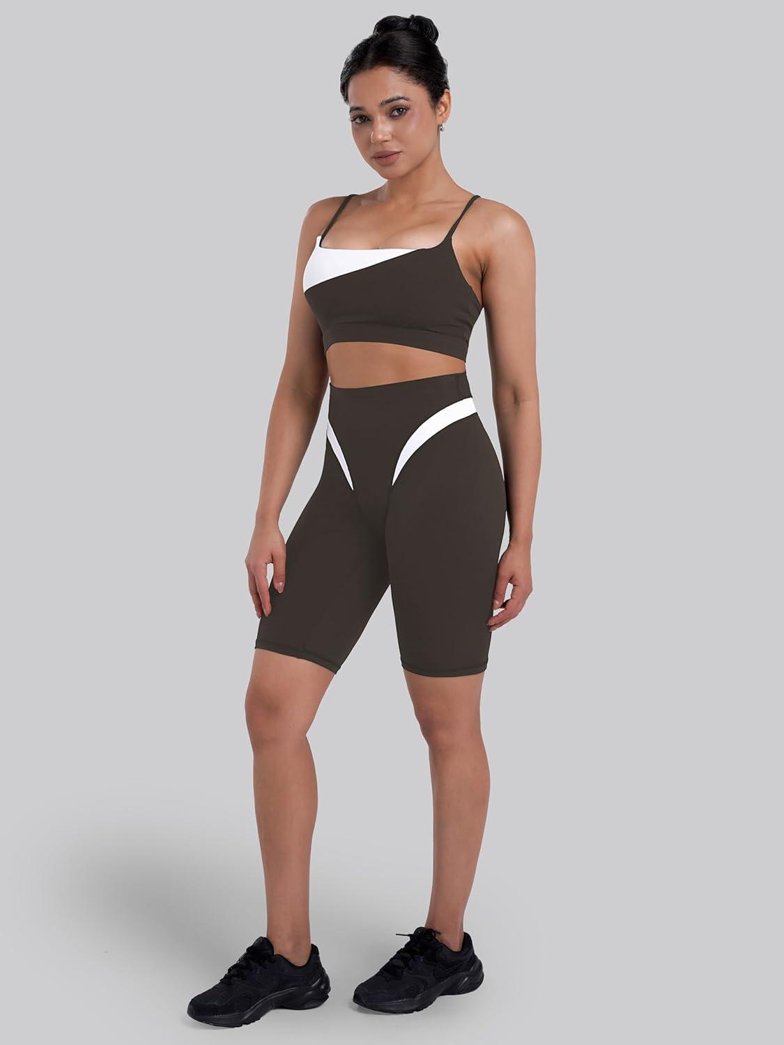 image:imageSunzel Womens Color Block Biker Shorts  9 High Waist Tummy Control Yoga Workout Stretchy Shorts for Gym Running AthleticSeal Brown