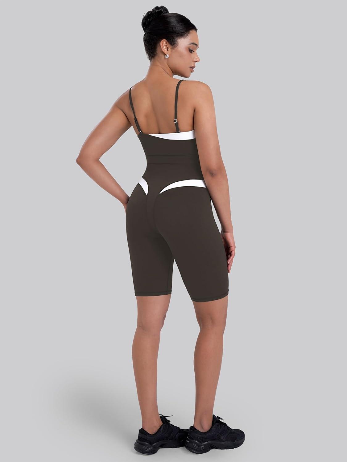 image:imageSunzel Womens Color Block Biker Shorts  9 High Waist Tummy Control Yoga Workout Stretchy Shorts for Gym Running AthleticSeal Brown