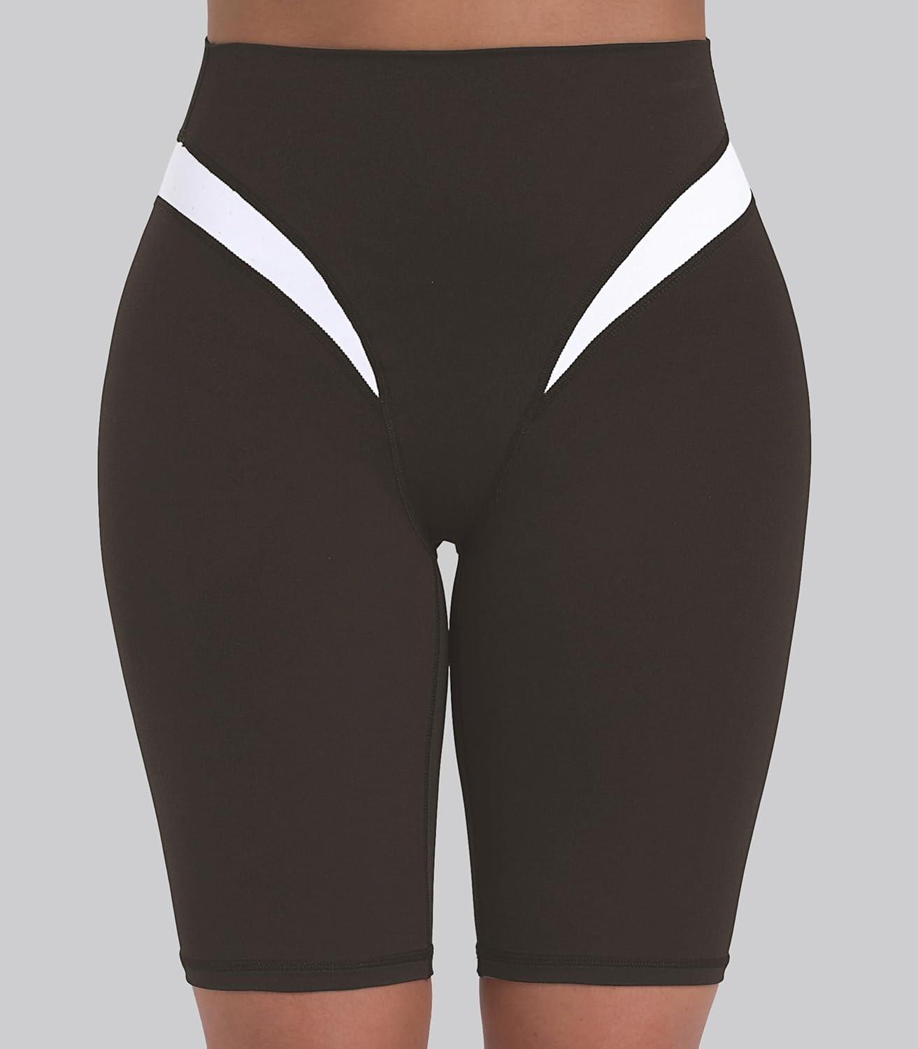 image:imageSunzel Womens Color Block Biker Shorts  9 High Waist Tummy Control Yoga Workout Stretchy Shorts for Gym Running AthleticSeal Brown