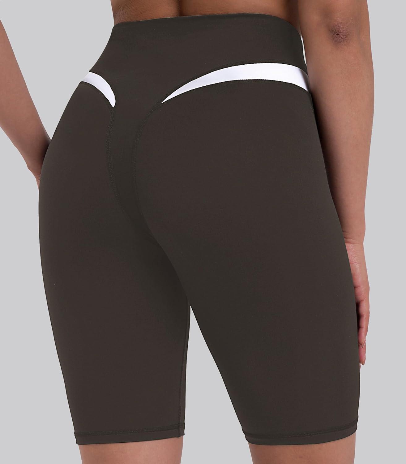 image:imageSunzel Womens Color Block Biker Shorts  9 High Waist Tummy Control Yoga Workout Stretchy Shorts for Gym Running AthleticSeal Brown