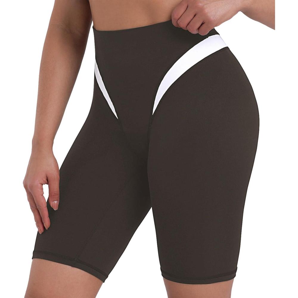 image:imageSunzel Womens Color Block Biker Shorts  9 High Waist Tummy Control Yoga Workout Stretchy Shorts for Gym Running AthleticSeal Brown