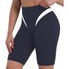 image:imageSunzel Womens Color Block Biker Shorts  9 High Waist Tummy Control Yoga Workout Stretchy Shorts for Gym Running AthleticAsh Blue